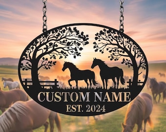 Benutzerdefinierte Horse Ranch Schild, Pferdehof Metallschild, Bauernhof Eingangsschild, Stallschild, Reiter im Freien Dekor, Pferdezüchter Geschenk, Pferdeliebhaber Geschenk
