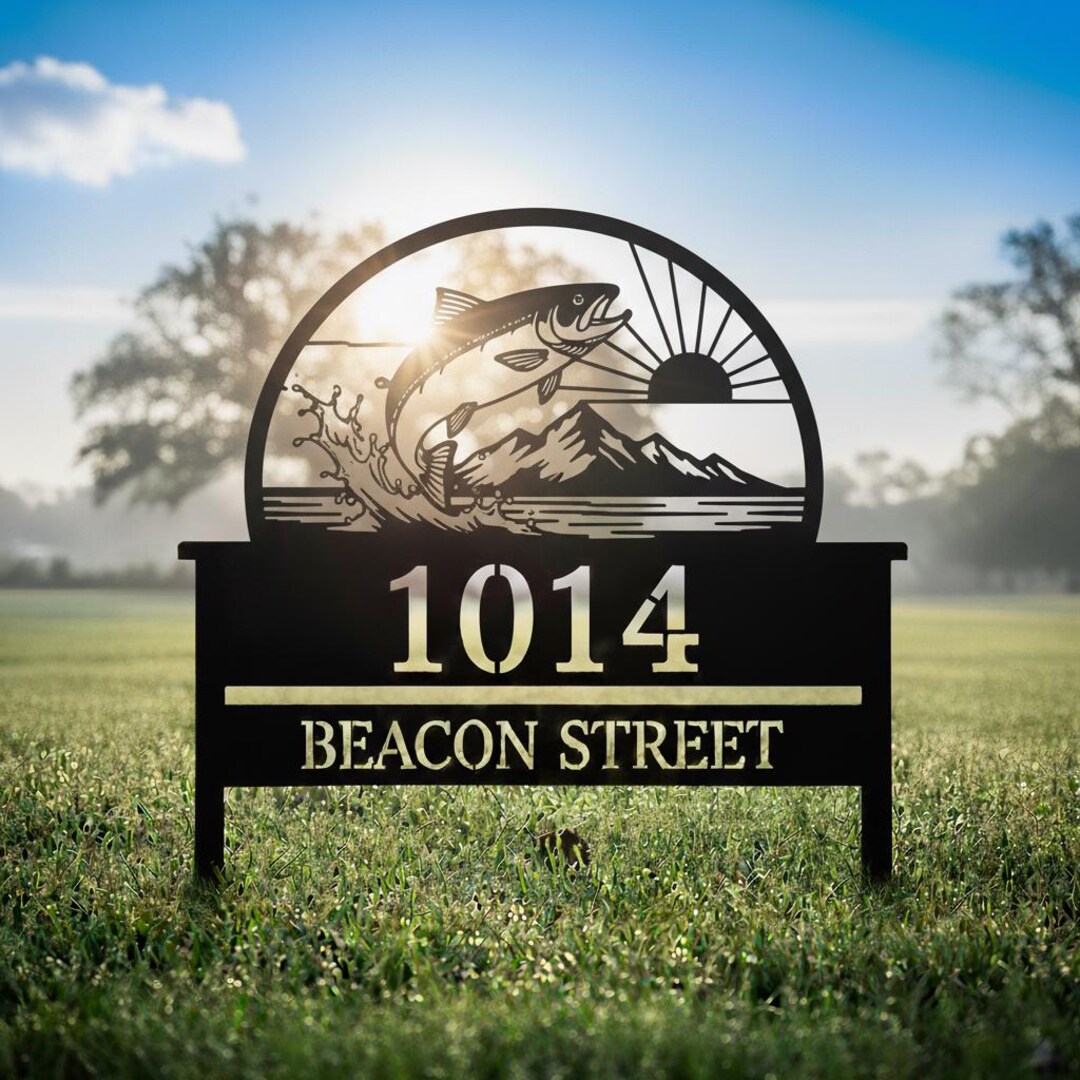 Custom Metal Address Sign With Jumping Fish, House Number Plaque ...
