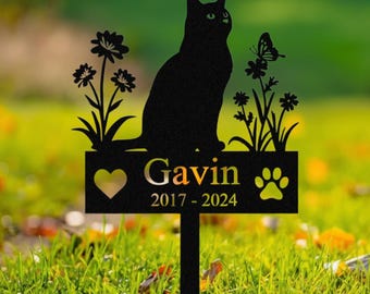 Estaca conmemorativa para gato personalizada, lápida de metal con placa, lápida para gato, regalo de homenaje a la pérdida de una mascota, regalo para una mamá gata o amante de los gatos.