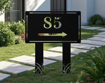 Custom Metal Address Sign, Lawn Address Stake with Arrow Direction, House Number Sign for Yard, Front Door Stake, Driveway Sign, Home Decor