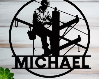 Personalized Lineman Name Metal Sign, Lineman Wall Art, Electrical Worker Gift, Lineman Gift, Christmas Gift, Lineman Decor, Door Hanger