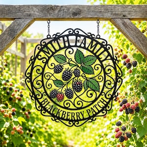 Personalized Blackberry Patch Metal Sign, Custom Family Garden Sign, Blackberry Farm Wall Decor, Outdoor Orchard Hanging Sign, Garden Gift