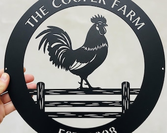 Personalized Chicken Farm Sign, Metal Farm Name Sign, Rooster Outdoor Barn, Hen Coop Wall Art, Hen House Decor, Farmhouse Outdoor Decor