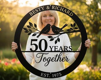 50th Anniversary Metal Sign, Personalized 50 Years Together Sign, Wedding Anniversary Sign, Lovebirds Romantic Gift,Wedding Anniversary Gift
