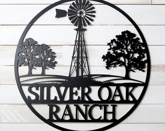 Custom Ranch Windmill Metal Sign, Farm Wall Art, Rustic Windmill Metal Decor for Farmhouse, Farm Name Metal Sign, Windmill Ranch Entry Decor