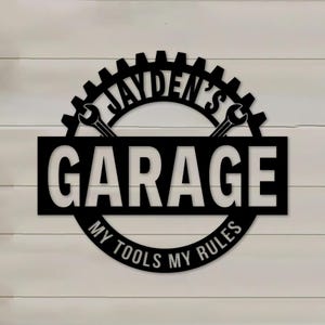 Custom Garage Metal Sign, My Tools My Rules Sign, Workshop Decor, Garage Wall Sign, Mechanic Shop Decor, Garage Name Plaque, Workshop Art