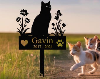 Estaca conmemorativa para gato personalizada, lápida de metal con placa, lápida para gato, regalo de homenaje a tu mascota, estaca de jardín para la pérdida de tu mascota, regalo para mamá gata