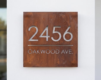 Personalized Modern Address Plaque, Custom Metal House Number Sign, Outdoor Address Marker, Contemporary Home Decor