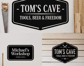 Werkstatt Schild für Ihn, Garage Metallschild, Werkstattschild Werkstatt, Geschenke für Männer, Geschenk Mann, Handwerker Dekoration, Holzschild Werkstatt für Papa oder Ihn