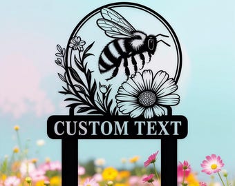 Custom Honey Bee Metal Garden Sign, Personalized Garden Stake, Garden Marker, Beekeeper Gift, Gift for Gardener, Outdoor Garden Decor