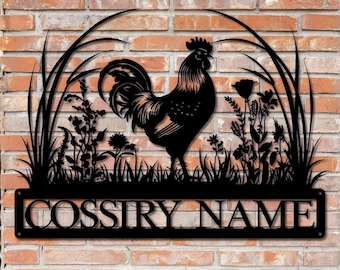 Floral Chicken Metal Sign, Custom Rooster Name Wall Art, Rooster Sign, Farmhouse Chicken Decor, Chicken Coop Sign, Chicken Decor, Farm Gift