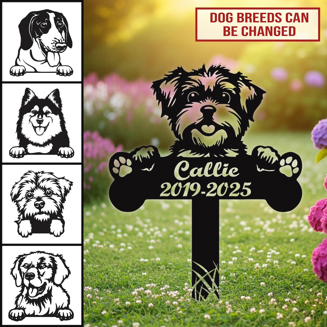 Custom Dog Memorial Garden Sign, Pet Grave Marker With Custom Breed ...