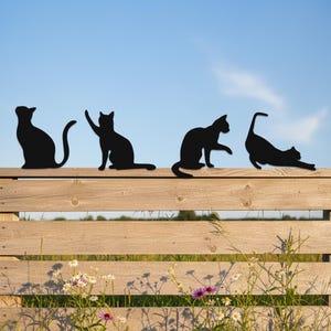 Skylt för kattstaket, metall svarta kattdekorationer för trädgårdsstängsel, trädgårdskonst för staket, dekoration för kattbrevlåda, present till kattälskare, Halloween utomhusdekor