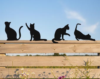 Cat Fence Sign, Metal Black Cat Decor Yard Stakes, Fence Topper Yard Art, Cat Mailbox Post Decor, Cat Lovers Gift, Halloween Outdoor Decor