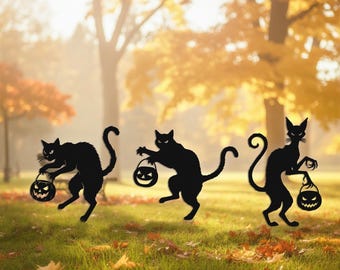 Spooky Cat, Halloween Metal Black Creepy Cat, Halloween Yard Stake Outdoor Lawn Signs, Halloween Garden Stake, Spooky Witch Cat Garden Decor