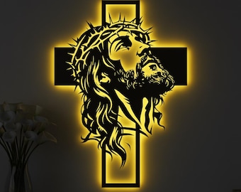 Metal Jesus and Cross Wall Art, Christian Home Decor, Jesus Metal