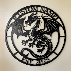 Custom Dragon Metal Sign, Personalized Fantasy Wall Art, Game Room Fantasy Decor, Home, Bar, or Man Cave Decor, Bedroom Decor,Gift for Gamer