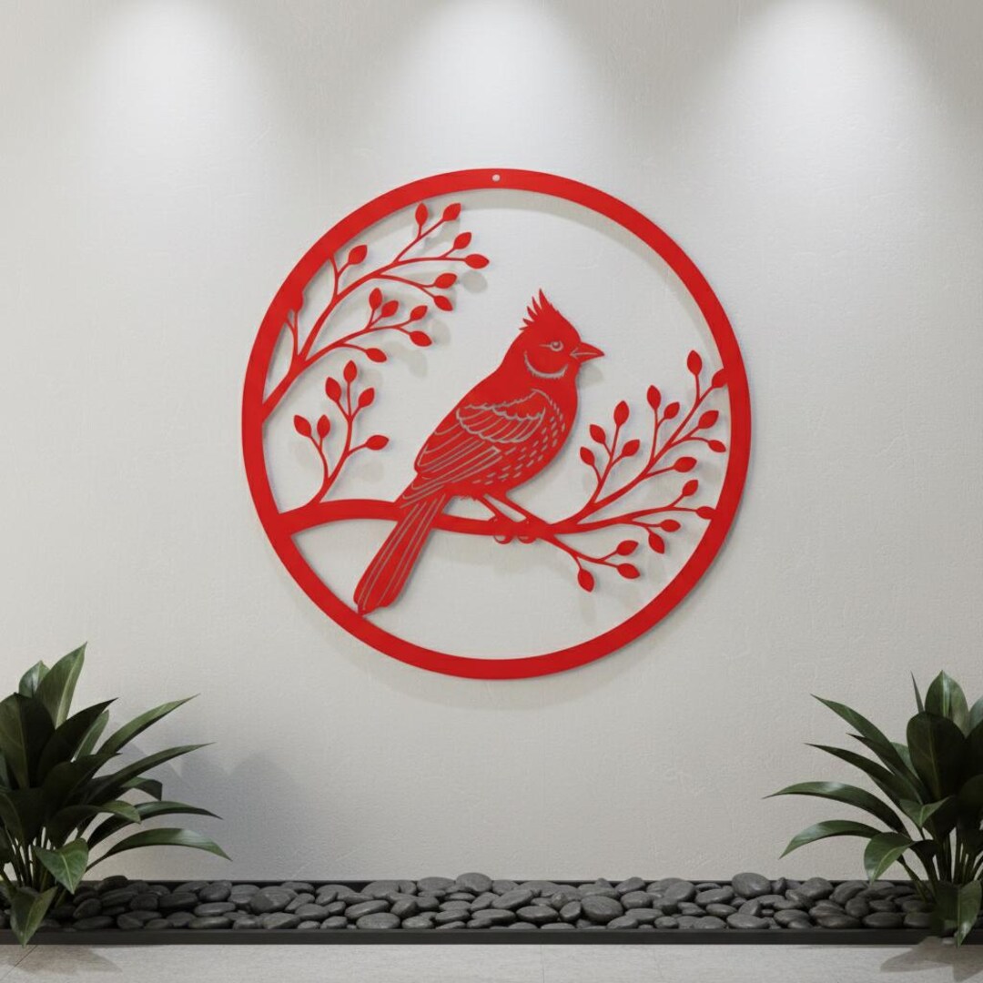 Cardinal Bird Metal Wall Art, Red Bird on Branch Decor, Patio Porch ...
