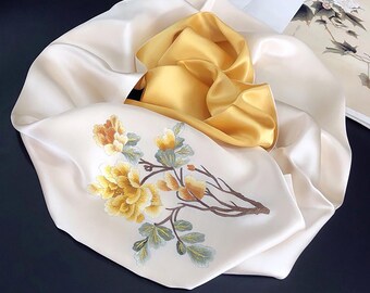 Hand Embroidered Silk Scarf: Suzhou Floral Mulberry Silk