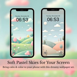 Pastel Dream Hills Aesthetic Phone Wallpaper, Soft Nature Landscape Phone Backgrounds, PNG Digital Download, iPhone And Android Wallpaper