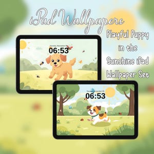 Playful Puppy in the Sunshine iPad Wallpaper, Aesthetic iPad Wallpaper, iPad and Tablet Wallpaper, Instant Download, PNG Digital Download