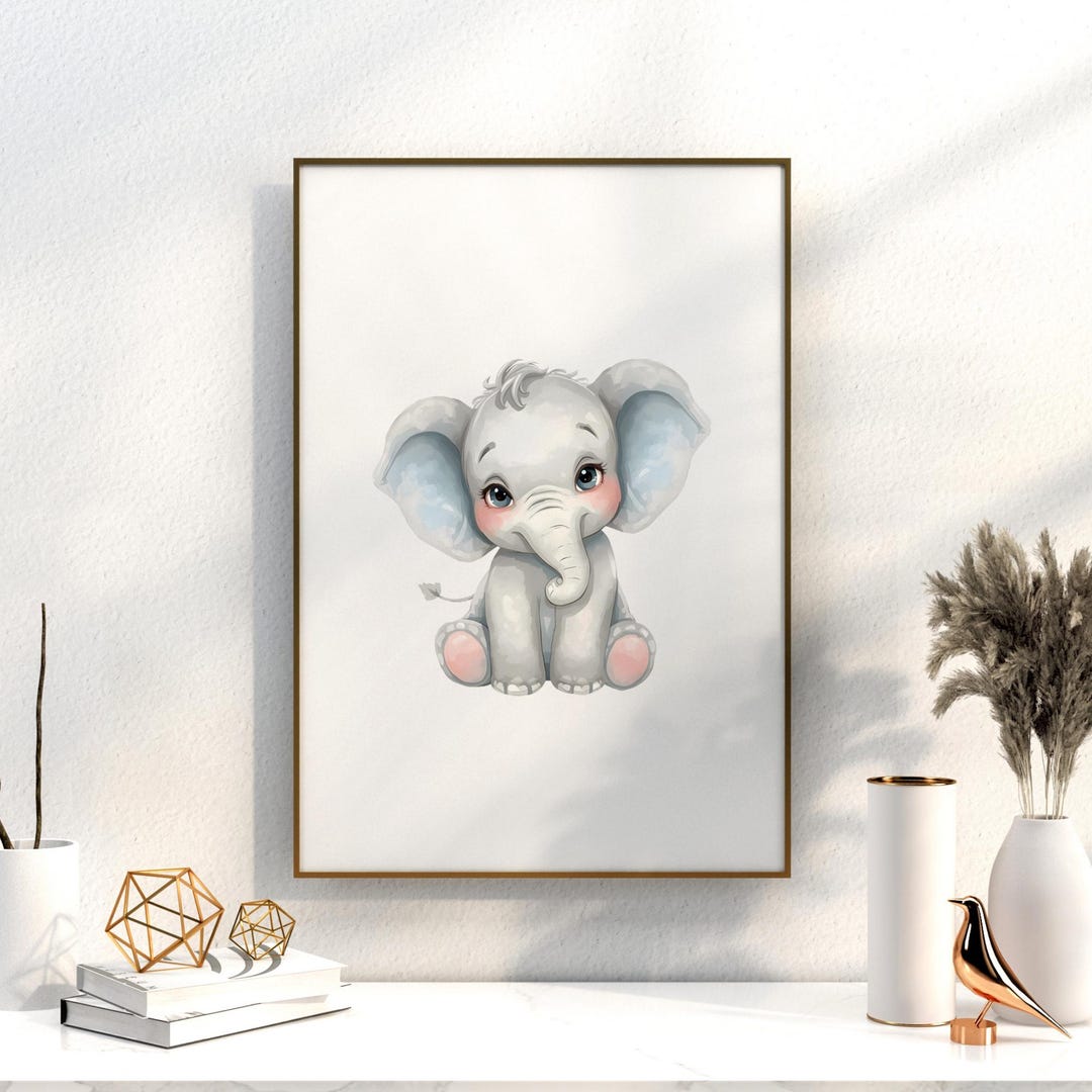 Cute Baby Elephant Nursery Wall Art , Adorable Sitting Elephant Print ...