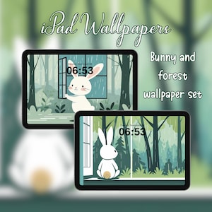 Whimsical Rabbit iPad Wallpaper Set, Aesthetic iPad Background, iPad And Tablet Wallpaper, PNG Digital Download, Instant Download