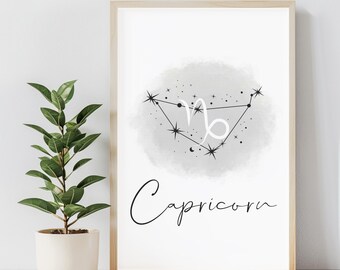 Arte mural del zodiaco Capricornio, impresiones, decoración del hogar, póster, arte mural digital, descarga digital, descarga instantánea