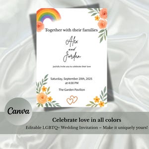 Bearbeitbare LGBTQ Hochzeitskarte, Einladungsvorlage, druckbare Canva Karte, gleichgeschlechtliche Ehe einladen, digitaler Download