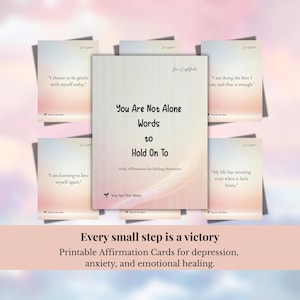 Druckbare Heilung Affirmationskarten für Depression, Selbstliebe und Unterstützung der psychischen Gesundheit PNG und PDF, digitaler Download, sofortiger Download