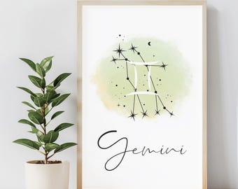 Arte mural del zodiaco Géminis, impresiones, decoración del hogar, póster, arte mural digital, descarga digital, descarga instantánea