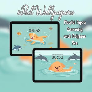 Playful Puppy Swimming iPad Wallpaper Set, Aesthetic iPad Wallpaper, iPad and Tablet Wallpaper, Instant Download, PNG Digital Download