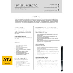 Plantilla de CV compatible con ATS, CV compatible con ATS con carta de presentación, plantilla de CV de 2 páginas en Canva, CV minimalista profesional para ejecutivos.