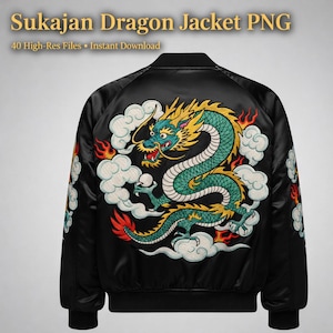 Japanese Dragon PNG Bundle | Sukajan Jacket Back Design | Dragon Tattoo Sublimation Art | DFT Print File Digital Download Streetwear