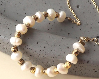 Baroque Freshwater Pearl Bracelet: 14K Gold-Plated Sterling Silver, Halloween and Christmas Gift