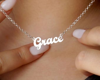 14K Gold Cursive Name Necklace: Personalized Jewelry, Halloween and Christmas gift