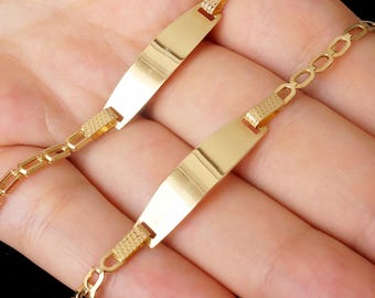 14K Gold Baby Name Bracelet: Custom Engraved ID Bar, Adjustable Curb Chain,Halloween and Christmas gift