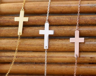 Mini Cross Necklace, 925 Silver or 14K Gold Plated, Christian Pendant, Tiny Crucifix Gift, Dainty Faith Necklace for Her