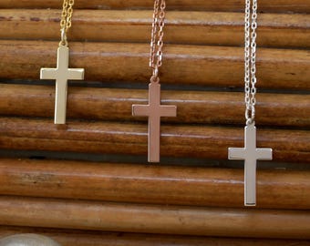 Petite 14k Gold or Silver Cross Pendant: Dainty Christian Necklace for Faith-Inspired Minimalist Jewelry