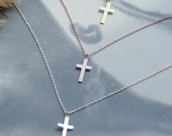 Dainty 925 Silver Cross Necklace: 14k Gold Plated Christian Jewelry, Halloween and Christmas Gift