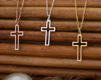 Minimalist Crucifix Necklace - Sterling Silver or 14k Gold Plated - Christian Faith Jewelry Gift