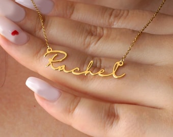 Personalized Name Necklace: Sterling Silver, Gold Nameplate, Handwriting Gift, Halloween and Christmas gift
