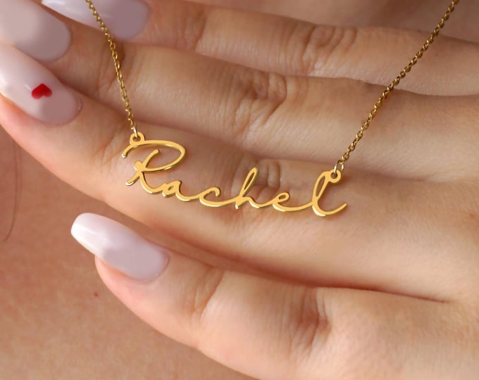 Featured listing image: Personalized Name Necklace: Sterling Silver, Gold Nameplate, Handwriting Gift, Halloween and Christmas gift