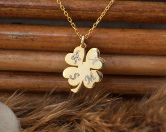 Personalized Four Leaf Clover Pendant: Dainty Lucky Charm Necklace in Silver, Gold, or Rose Gold