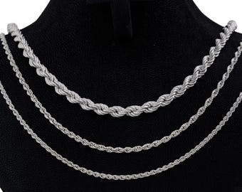 Handcrafted Twisted Rope Chain Necklace: 925 Sterling Silver, Thick or Thin, Unisex Jewelry Gift