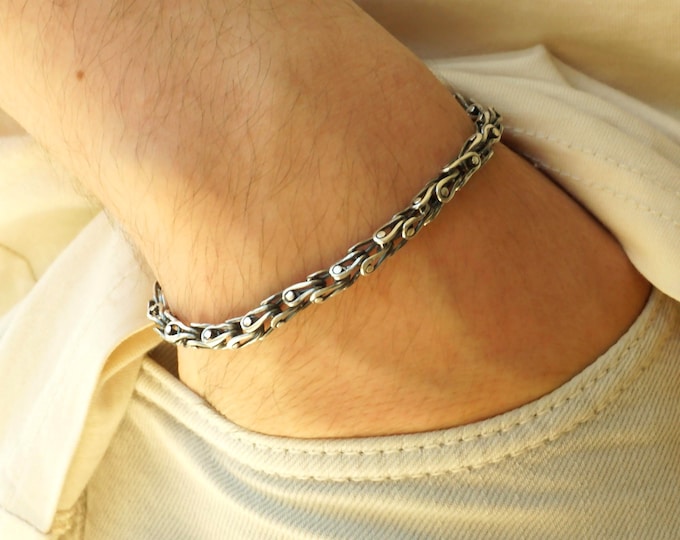 Featured listing image: Handmade Sterling Silver Hannibal Bracelet: Heavy Taxco Chain Link, Halloween and Christmas gift