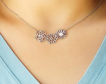Personalized Birth Flower Necklace: Sterling Silver Family Keepsake, Halloween and Christmas gift