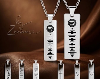 Spotify Code Necklace – Music Pendant, Engraved Bar Name Necklace, Scanable Spotify Gift for Music Lovers