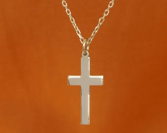 Chic Minimalist Cross Necklace in Sterling Silver & 14k Gold Plating Cross Necklace, Dainty Cross Necklace, Gift For Her