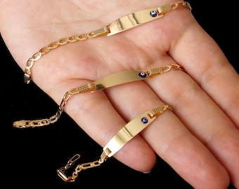 14K Solid Gold Baby ID Bracelet: Personalized Figaro Chain, Halloween and Christmas gift